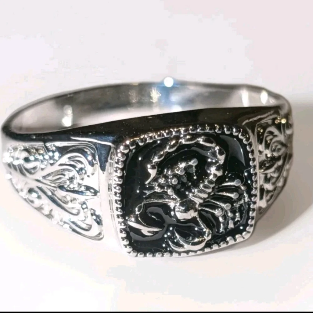 Bright Deep Black Enamel With Unique Scorpion Square Face Design Ring For Men's